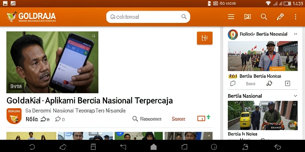 Antarmuka aplikasi GOLDRAJA dengan tampilan berita nasional terkini.