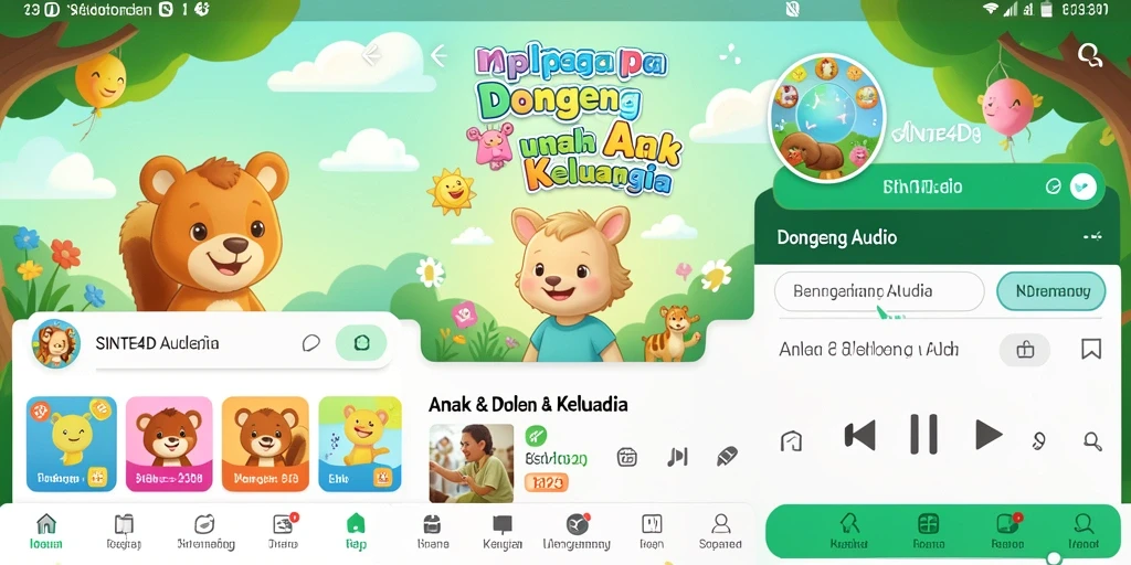 Antarmuka SINTE4D menampilkan berbagai pilihan dongeng audio yang edukatif.